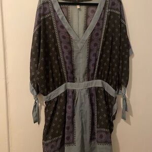 Free People Bohemian V-Neck Dress with Tie Sleeves